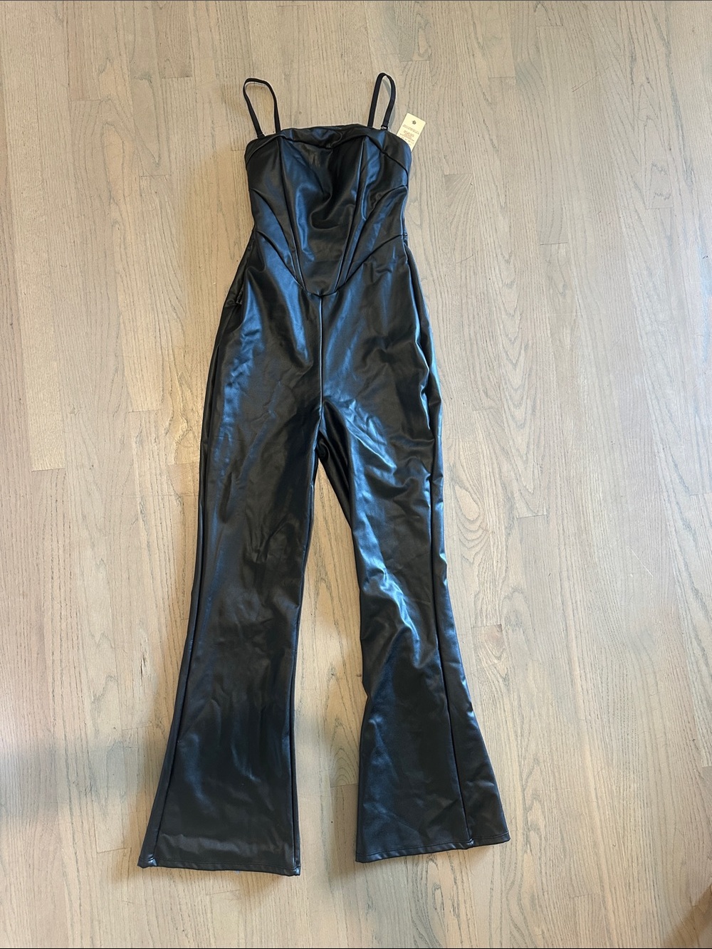 Popilush Black Faux-Leather Bodyshape Jumpsuit